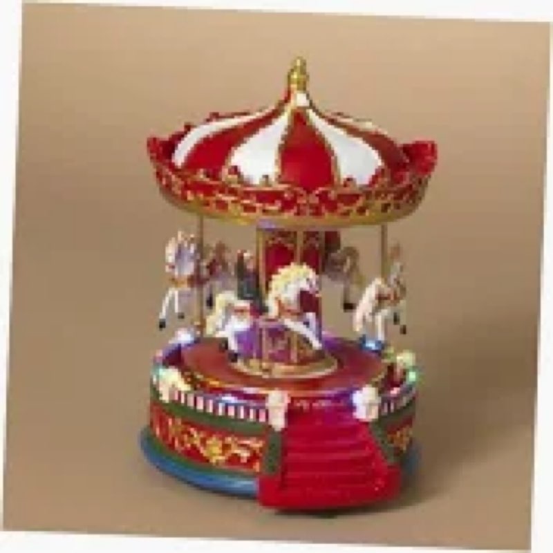 one holiday way 9-inch light up musical animated christmas village carousel moving - decorative led 