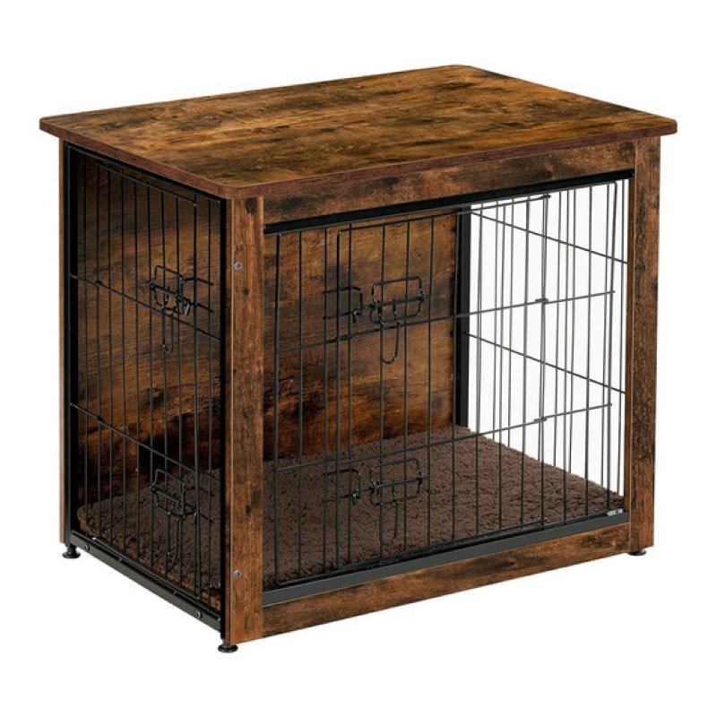 wooden dog crate furniture,double-doors kennel for dogs indoor up to 30 lb, removable tray, end table dog crate for decoration 27.2"l x 20.1"w x 23.6"h, rustic brown