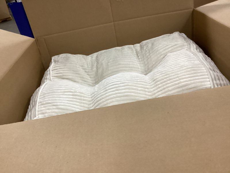Condition photo showing Good Condition for HIGOGOGO Square Stuffed Pouf Ottoman, Corduroy Poufs with Foam Chunk Filling, Furry and Fluffy Pouf Foot Stool Storage Ottoman, 21 X 21 Floor Poufs Foot Rest for Living Room, Beige 21.6 Inch Beige