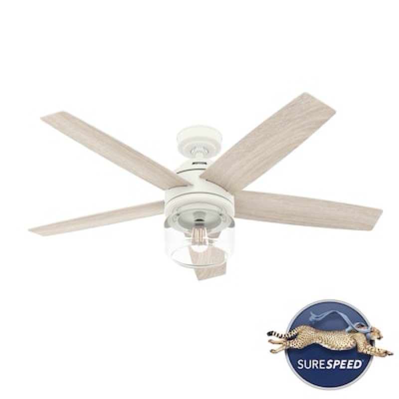 Hunter Margo SureSpeed 52-in Textured White with Light Oak Blades Ceiling Fan 