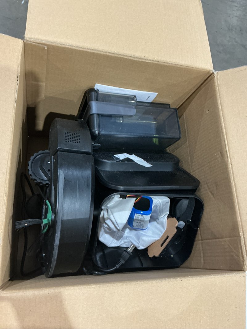 Condition photo showing As Is for irobot roomba 104 2in1 vacuum & mop robot - self-empties for 75 days, intense power-lifting suction, vacuums all floors, ideal for pet hair, lidar smart navigation mapping, mops hard floors roomba 104 combo