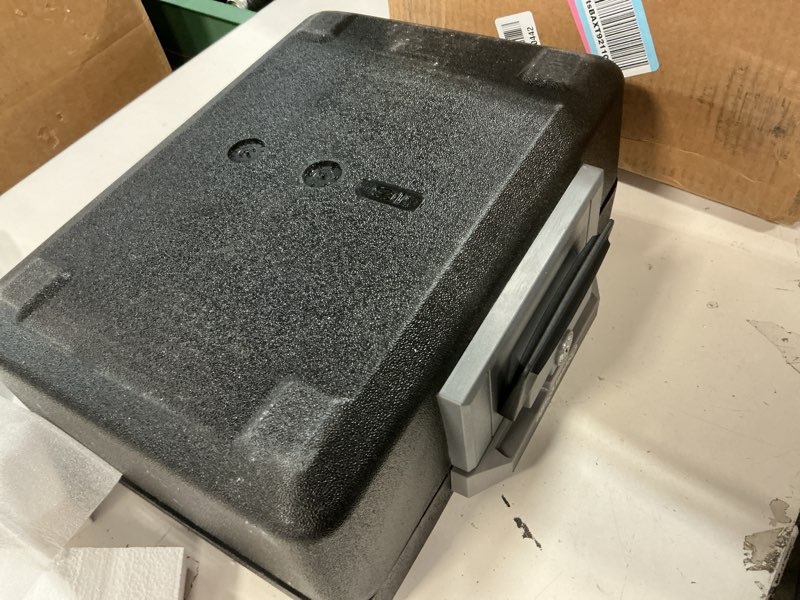 Condition photo showing As Is for SentrySafe Fireproof Safe Box with Key Lock, Chest Safe with Carrying Handle to Secure Money, Jewelry, Documents, 0.25 Cubic Feet, 6.3 x 15.3 x 12.1 Inches, 1160
