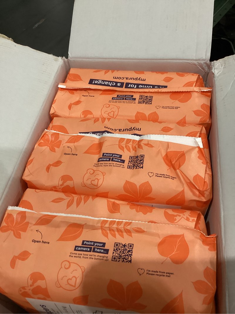 Condition photo showing As Is for Pura Hypoallergenic Diapers, Size 3 (9-20 lbs) Monthly Pack, Overnight, up to 12 Hours Leak Protection, Suitable for Sensitive Skin, TCF, Super Soft Organic Cotton, 6 Packs of 26 (156 Baby Diapers) Size 3 156