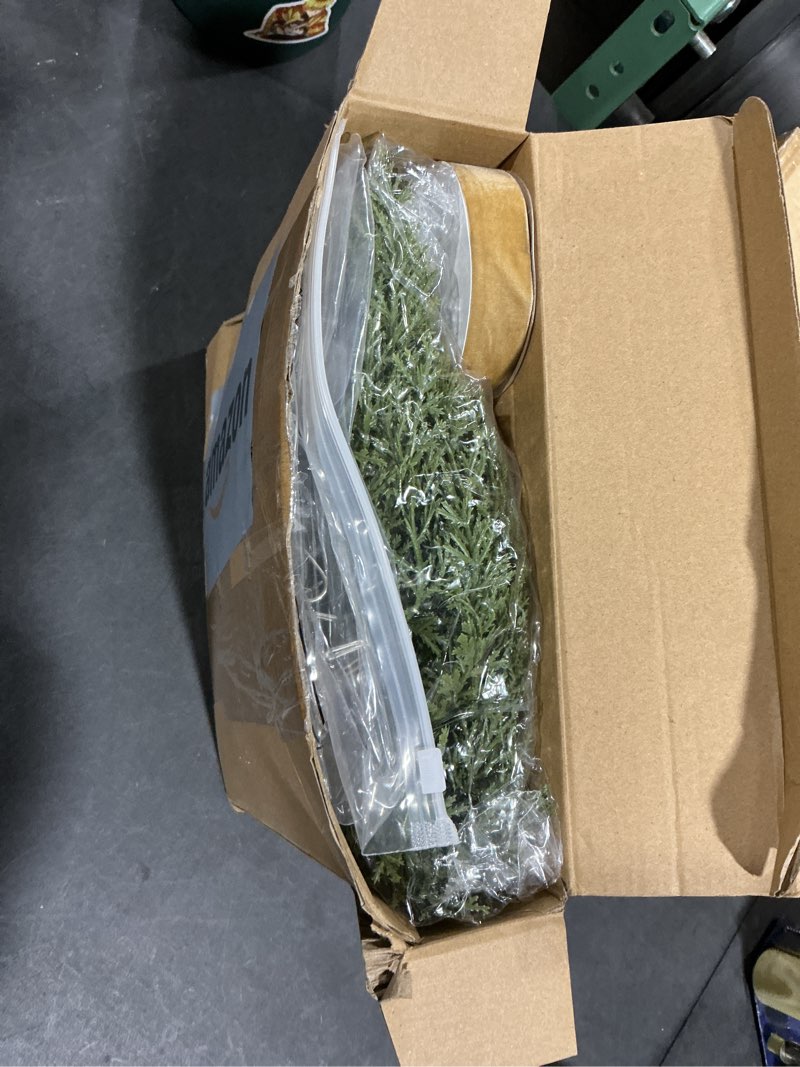 Condition photo showing Good Condition for 6 Pcs Christmas Chair Wreaths 9 Inch Craft DIY Small Wreaths Artificial Norfolk Pine with Velvet Ribbons for Chair Backs Front Door Window Indoor Cabinets Kitchen Farmhouse Xmas Decor