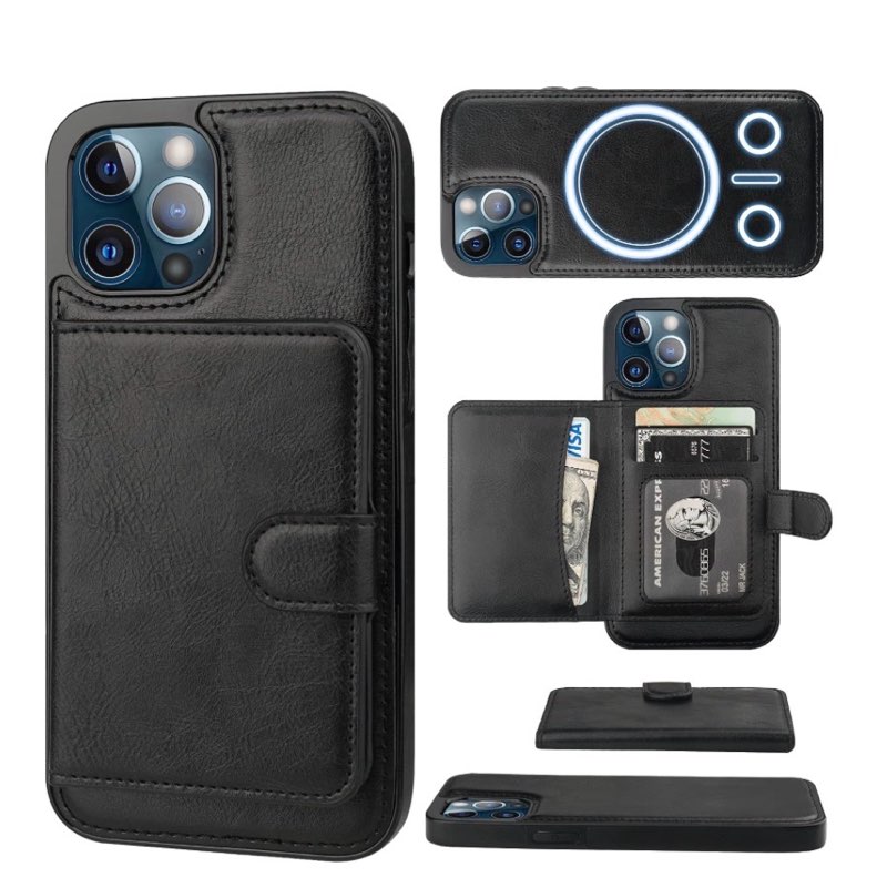 Bocasal Wallet Case for iPhone 14 Pro Max Compatible with MagSafe Magnetic RFID Blocking Detachable Premium PU Leather Flip Case with Card Slots Holder Kickstand Wireless Charging 6.7 Inch (Black)