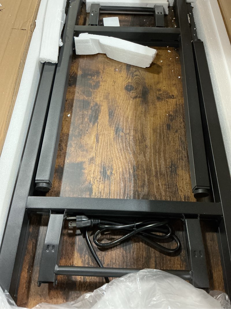 Condition photo showing Good Condition for Frylr Small Folding Computer Desk – 43.3 Inch Portable Table for Craft and Study, Lightweight Desk for Small Spaces, Foldable Laptop Table Built-in AC/USB Outlets for Convenience, Rustic Brown 43.3 x 19.7 Inch With Power Outlets Rustic Brown