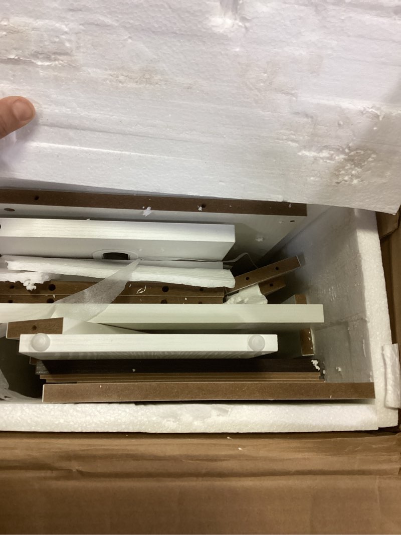 Condition photo showing Good Condition for Over The Toilet Storage Cabinet with 7 Shelves, Imitation Walnut Grain Above Toilet Bathroom Organizer with Toilet Paper Holder Stand, Space Saver for Restroom, Bathroom, Laundry (White)
