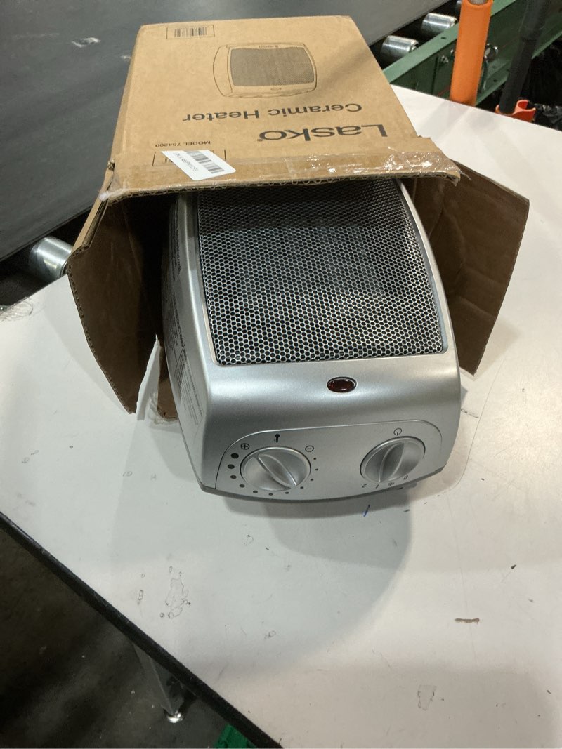Condition photo showing Good Condition for Lasko Desktop Electric Ceramic Space Heater with Adjustable Thermostat, 2 Heat Settings and Fan Only Mode, 9.2 Inches, Silver, 754200 9.2 Inches - Non-Oscillating