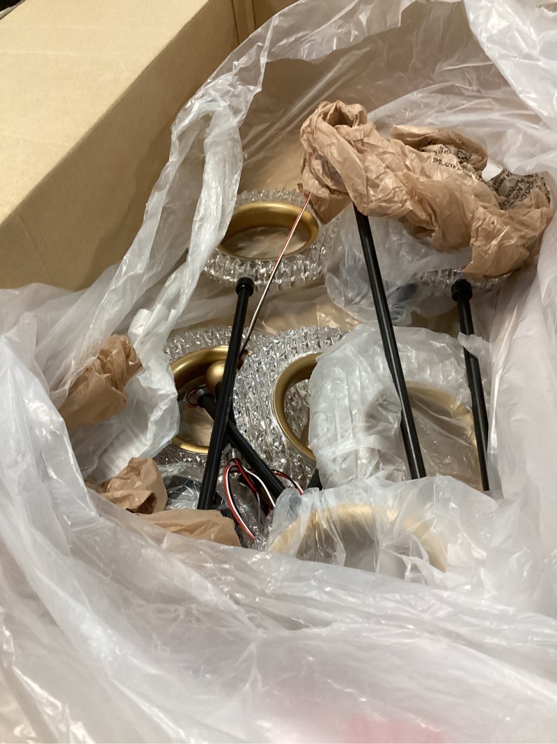 Condition photo showing As Is for UOFUS Modern LED Ceiling Light Fixture Semi Flush Mount Black and Gold Sputnik Chandelier Ceiling La