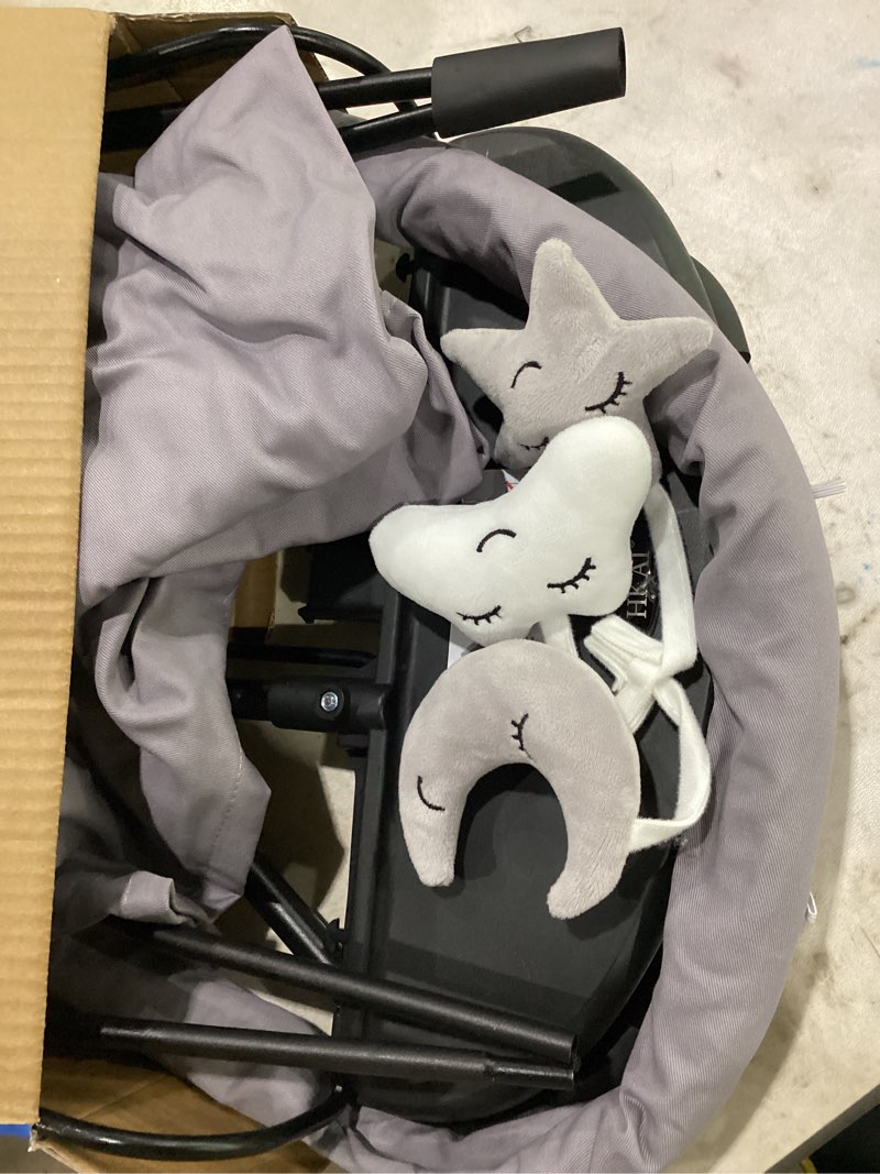 Condition photo showing Good Condition for hkai baby bouncer, portable baby bouncer seat for babies 0-18 months, 100% cotton fabrics, 3 modes of use with rocker and stationary options, infant rocker chair with hanging toys-light grey
