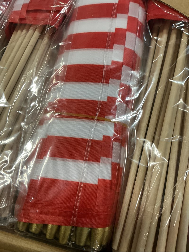 Condition photo showing New/Like New for hahafelt 500 pcs small american flags on stick 8x12 inch us hand held stick flags mini patriotic decor for 250th anniversary veterans day 4th of july memorial independence day parades supplies