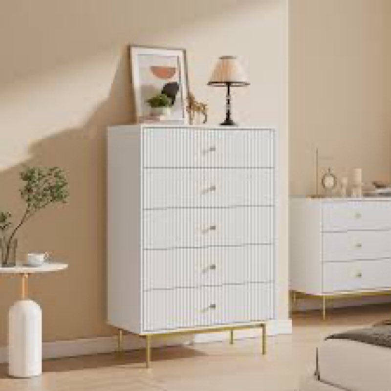 Fluted Tall 5-Drawer Chest For Bedroom, 31.5" W