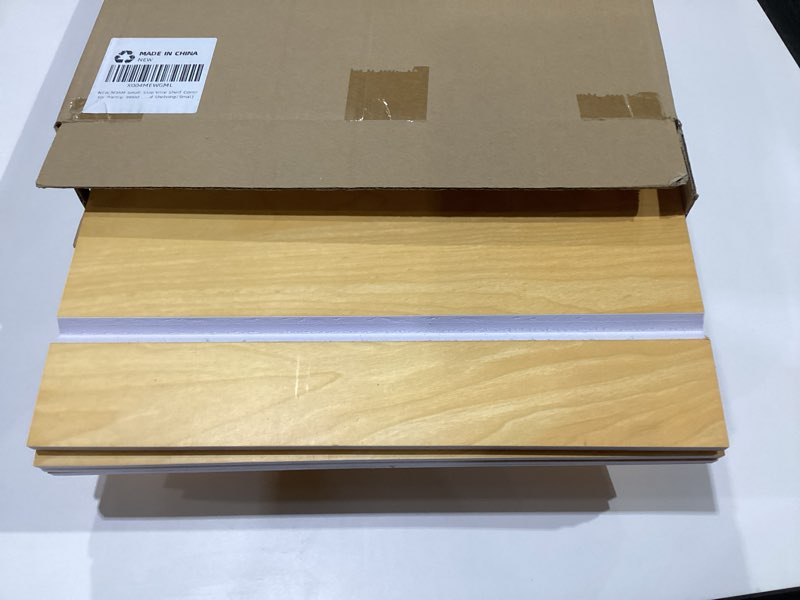 Condition photo showing As Is for Small Size Wire Shelf Cover for Pantry, Wood Shelf Covers for Wire Shelving, 15x11.8inch, 5pcs, Perfect for Rack Covers and Shelving(Smal)