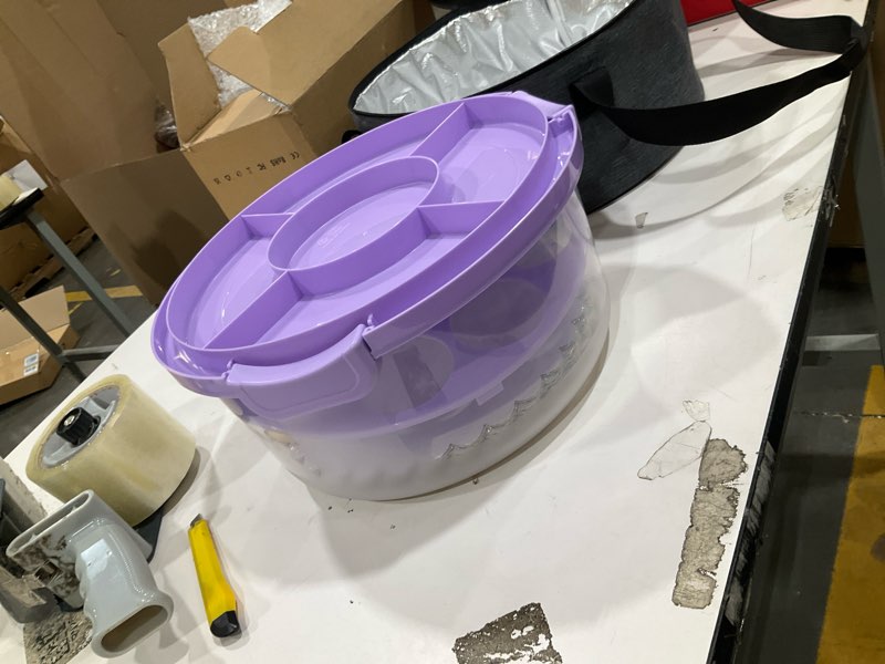 Condition photo showing Good Condition for cake carrier with lid and handle, bpa-free cake holder with lid for 10 inch round cake carrier with 10 pcs round golden cake boards and portable insulated bag?purple?