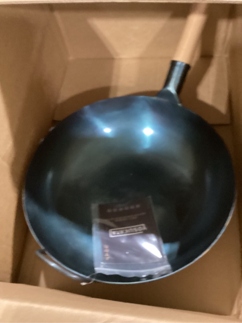 Condition photo showing Good Condition for YOSUKATA 14” Round Bottom Carbon Steel Wok Pan – Blue Pre-Seasoned Pow Wok for Stir Fry, BBQ & Camping – Traditional Japanese & Chinese Cookware – Compatible with Gas Stoves & Open Fire Only