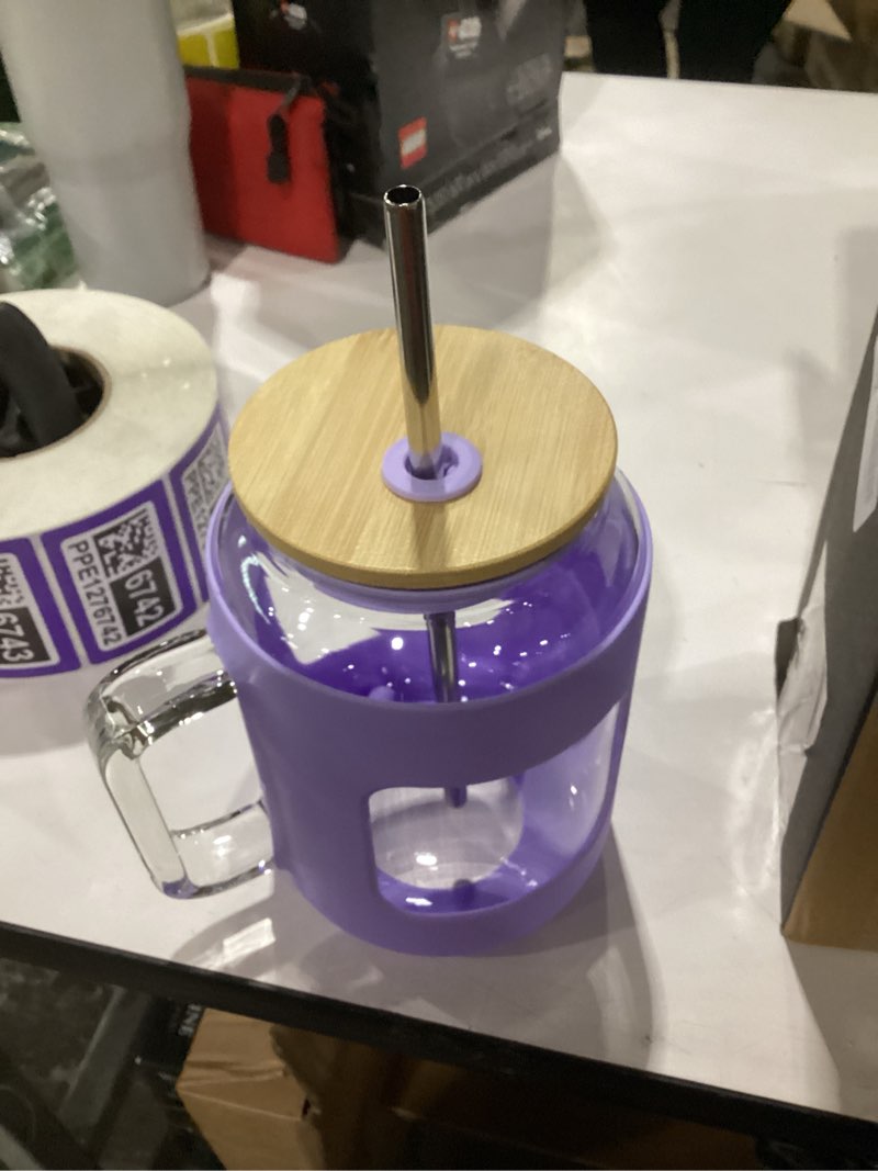 Condition photo showing Good Condition for 50 oz glass water bottles with silicone sleeve,glass tumbler with lid and straw,iced coffee cup with handle,bpa free-purple 50 ounces purple
