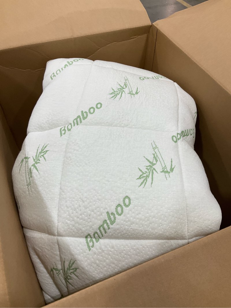 Condition photo showing As Is for Ultra Soft King Size Mattress Topper - Viscose Made from Bamboo Pillow Top Mattress Pad for Back Pain Relief - Naturally Cooling for Hot Sleepers, Green Green King