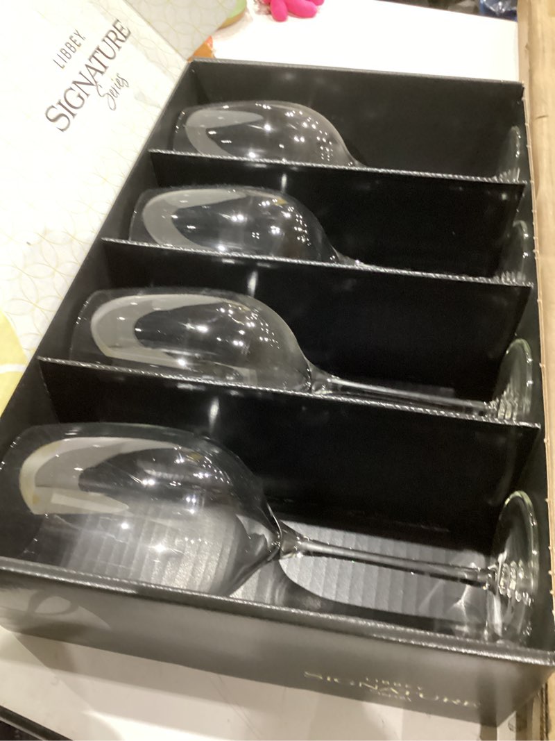 Condition photo showing Good Condition for Libbey Signature Kentfield All Purpose Wine Glasses Set of 4, Red and White Long Stem Wine Glasses, Curvature Wine Glass Gift Set for All Occasions 16 Ounces Estate Gift Box