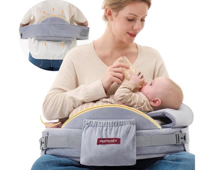 momcozy cozypro nursing pillow - all around lumbar & arm support - safety guard, firm & springy memory foam-stable, ergonomic support, easier breastfeeding, wider cushion, adjustable, removable cover