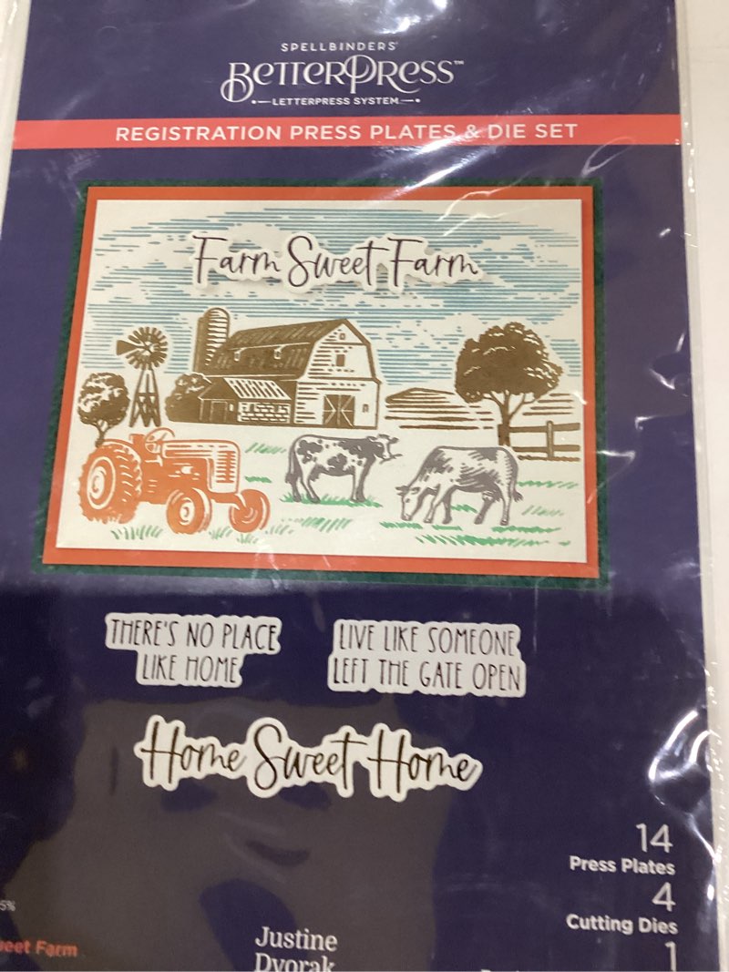Condition photo showing New/Like New for Spellbinders BPR-019 Farm Sweet Farm Registration BetterPress Plate & Die Set from The Justine's Far