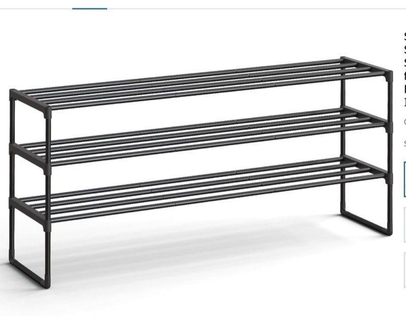 songmics shoe rack, 3-tier shoe organizer, metal storage shelf, upright or upside down, for 20-24 pa