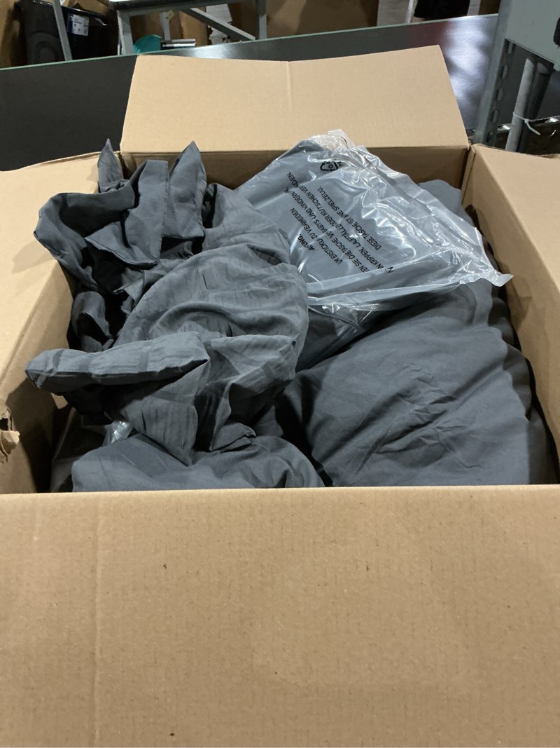Condition photo showing As Is for hymokege 4 piece  comforter set seersucker, all season luxury bed in a bag for bedroom, bedding set with comforters, sheets, pillowcases & shams, - dark grey