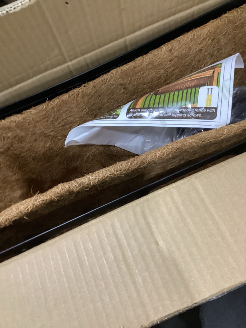 Condition photo showing Good Condition for halatool 24 inch window box with coco liner, 4 pack sturdy metal flower railing planter with coco coir basket liners for window deck fence porch balcony and patio outdoor indoor lawn 4 24 inch