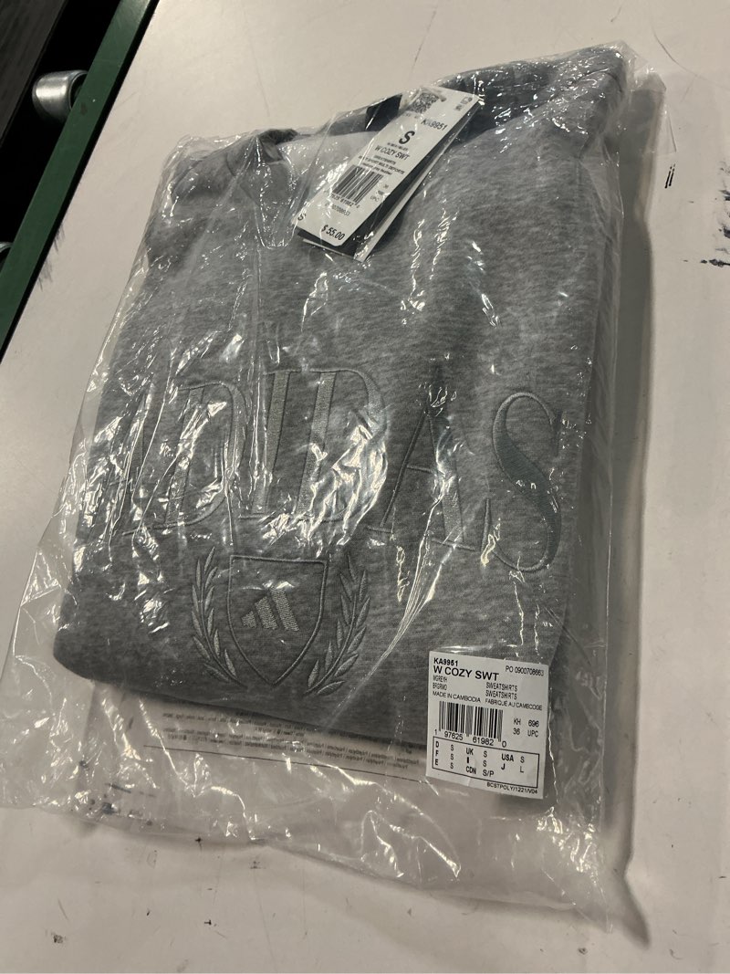 Condition photo showing New/Like New for adidas womens Cozy Holiday Graphic Sweatshirt Small Medium Grey Heather