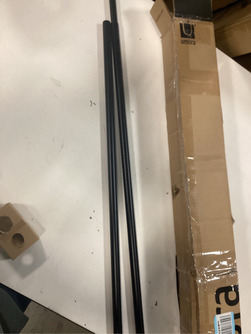 Condition photo showing As Is for umbra cappa 1” adjustable curtain rod for windows – 36 to 66” drapery rod, brushed black black 33 to 66-inch
