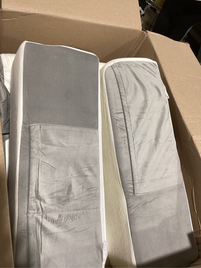Condition photo showing Good Condition for vekkia 34" extra-long wedge pillow, back & arm support, bed wedge pillow for sleeping after surgery, acid reflux, snoring relief, removable washable cover & double side pockets, 7.5" height, white white/gray 34''x22''x7.5''