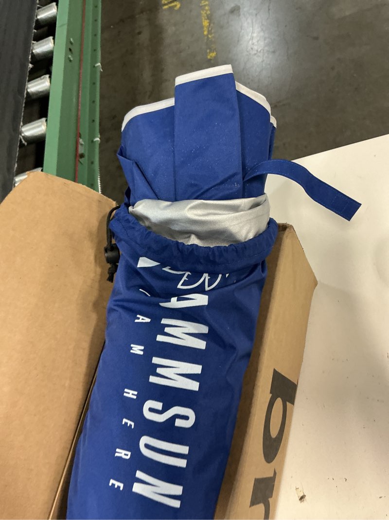 Condition photo showing As Is for ammsun shade umbrella, premium portable umbrella with stand, 6.5ft lightweight free standing canopy for sporting games, adjustable instant sun protection and easy to carry, navy blue