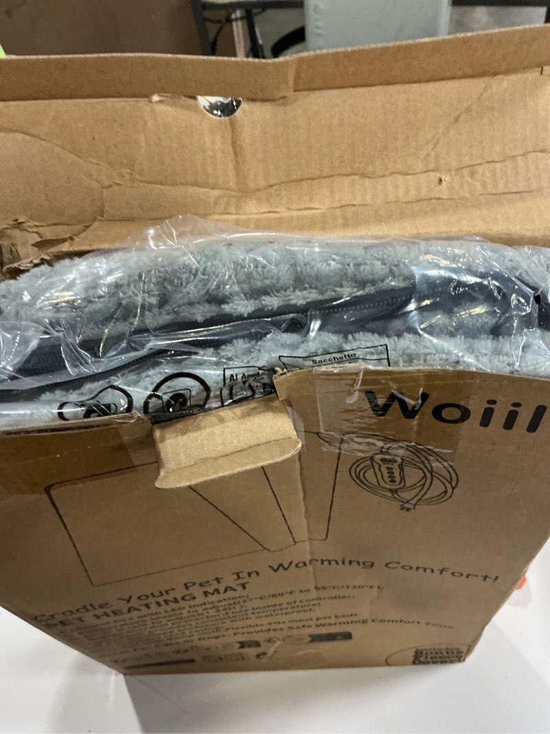 Condition photo showing New/Like New for INVENHO Heated Dog Bed, Waterproof Adjustable Temperature Dog Cat Heating Pad with Timer, Indoor Pet Heating Pad for Cats Dogs Electric Pads for Dogs Cats, Pet Heated Pad (M: 28" x 20") M: 28" x 20" Grey