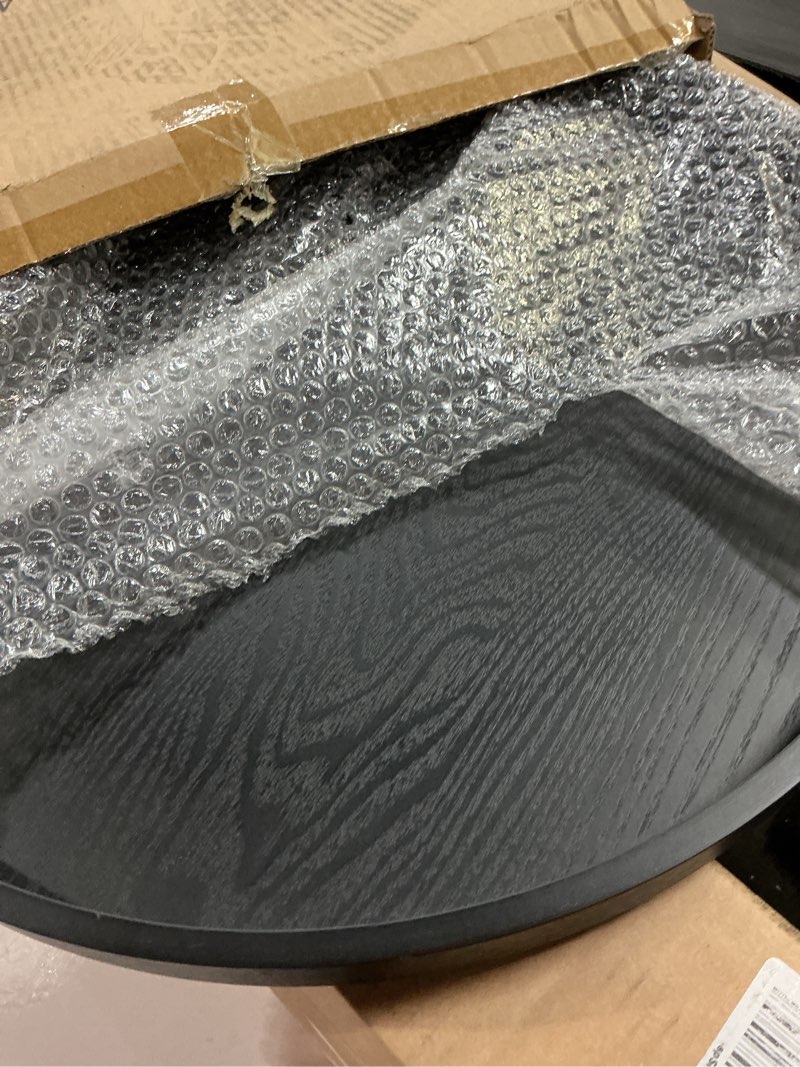 Condition photo showing New/Like New for Round Solid Wood Serving Tray Extra Large Tea Coffee Snack Food Meals Serving Plate Non-Slip Kitchen Party Bar Server Ottoman Tray Breakfast Tray with Raised Edges (13inch/33cm) Black Black 13"