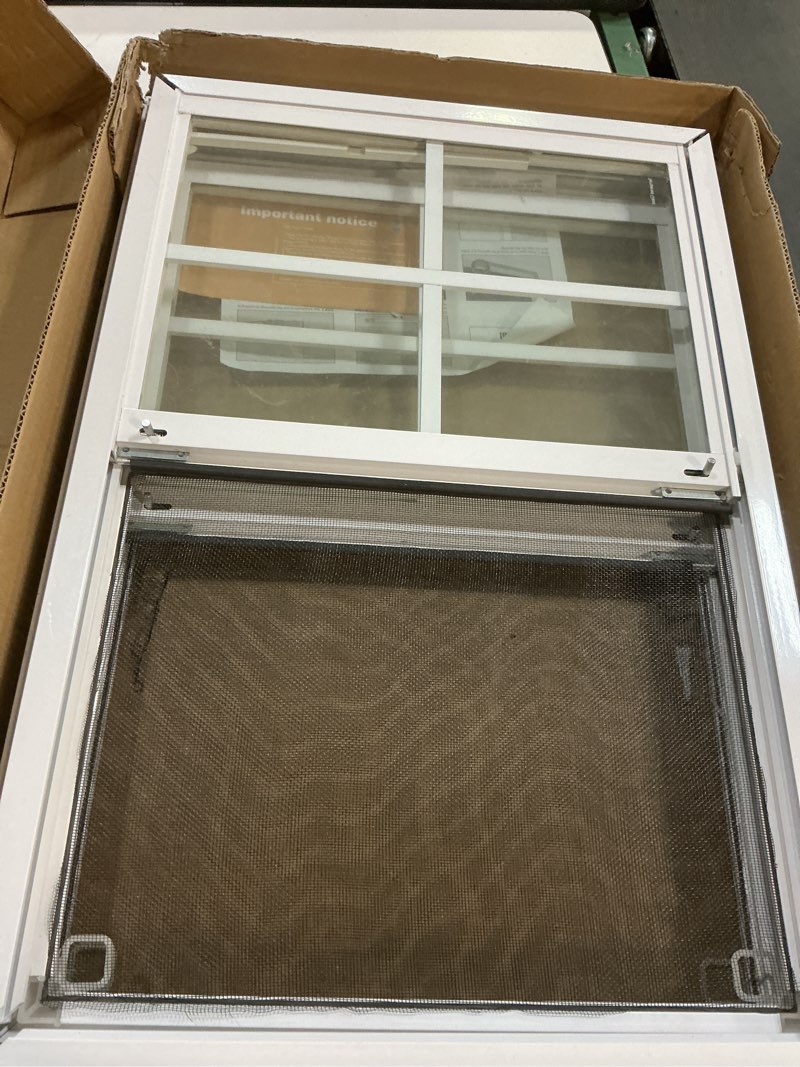 Condition photo showing As Is for 18”×27” Shed Window 2 Pack, Flush Mount Window with Clear Tempered Glass, Household Metal Sliding Window, Small Window for Shed Replacement Barn Garage Basement Greenhouse Poultry Pet Cabin Treehouse 18'' × 27''