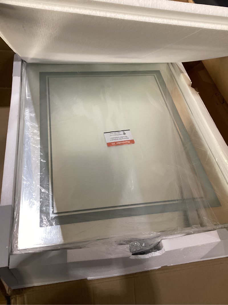 Condition photo showing New/Like New for TokeShimi 24x30 Recessed Medicine Cabinet Mirror with Lights Tempered, 3-Color Stepless Dimmable Led Mirrored Medicine Cabinet Defog and Electrical Outlets, White Modern 30"L x 24"W White