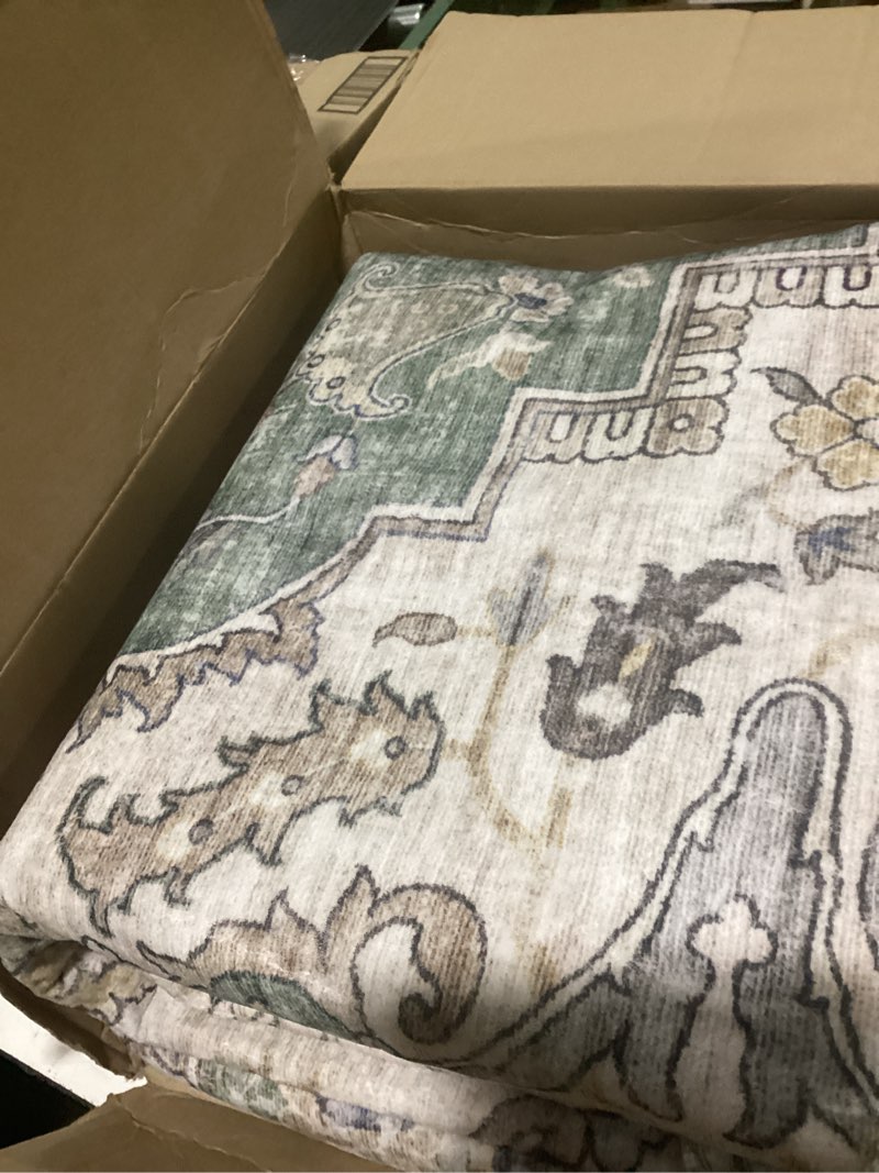 Condition photo showing Good Condition for releany washable area rug, 8'x10', brick/brown/green | non-slip, water repellent, pet friendly, easy to clean, vintage floral boho decor for living room bedroom dining room brick/brown/green 8' x 10' (rectangular)