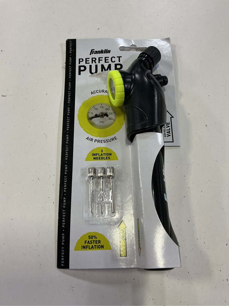 Condition photo showing New/Like New for franklin sports ball pump + pressure gauge with needle - perfect pump hand pump for sports balls - air inflation pump for soccer, basketballs + more, black one size