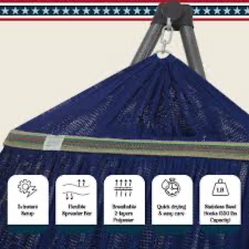 Tranquillo Double Hammock with Stand Included for 2 Persons/ Foldable Hammock Stand 550 lbs Capacity Portable Case - Inhouse, Outdoor, Camping, Aegean