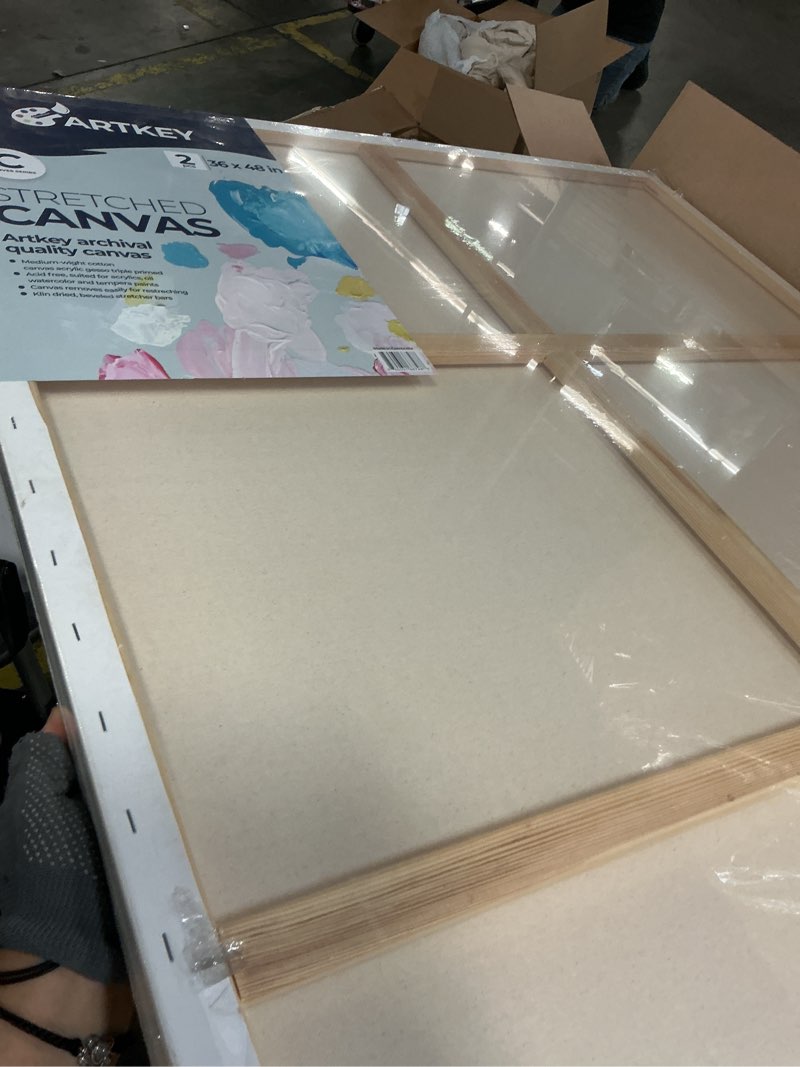 Condition photo showing Good Condition for Artkey Stretched Canvas  36 x48 -2 Pack  Triple Primed Acid-Free 116% Cotton Blank Canvas for Painting  Gift for Adult & Kids 3-15 Years Old