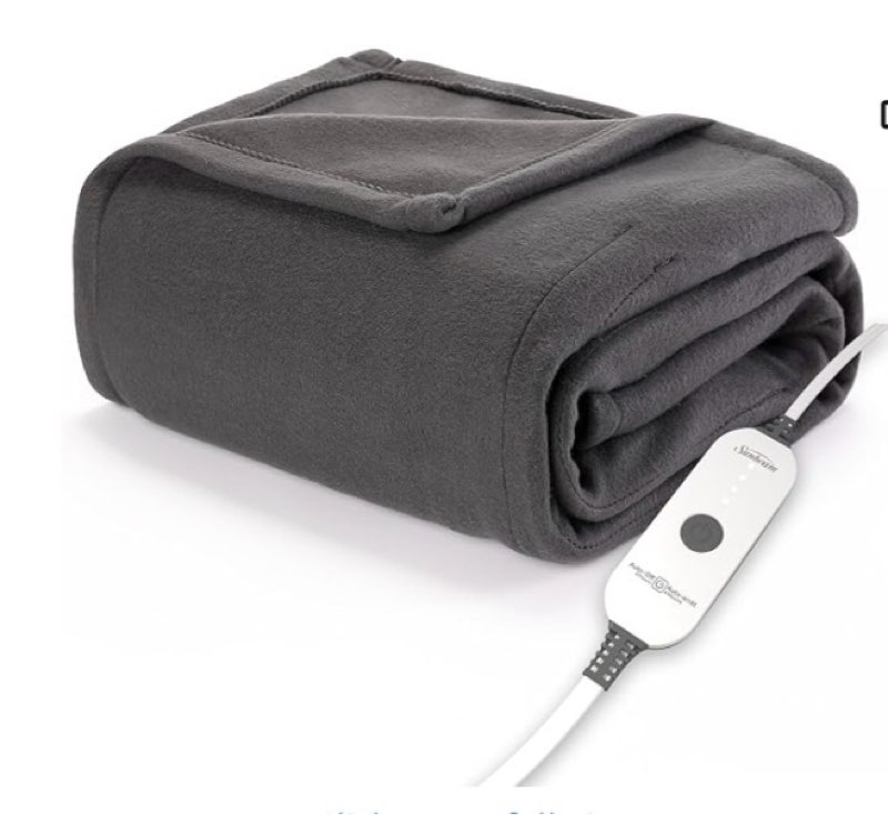 sunbeam 13691 electric heated throw blanket neutral plaid super soft microplush