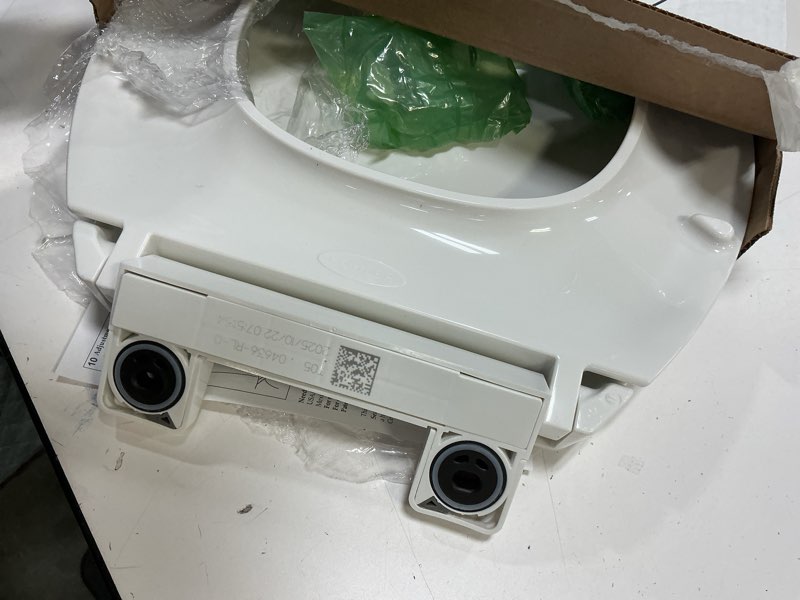 Condition photo showing As Is for KOHLER 4636-RL-0 Cachet ReadyLatch Elongated Toilet Seat Slow Close, Soft Close Toilet Seat Quiet Lid, Contoured Grip-Tight Bumpers Installation Hardware, Apartment Essentials, White White Elongated Ready Latch