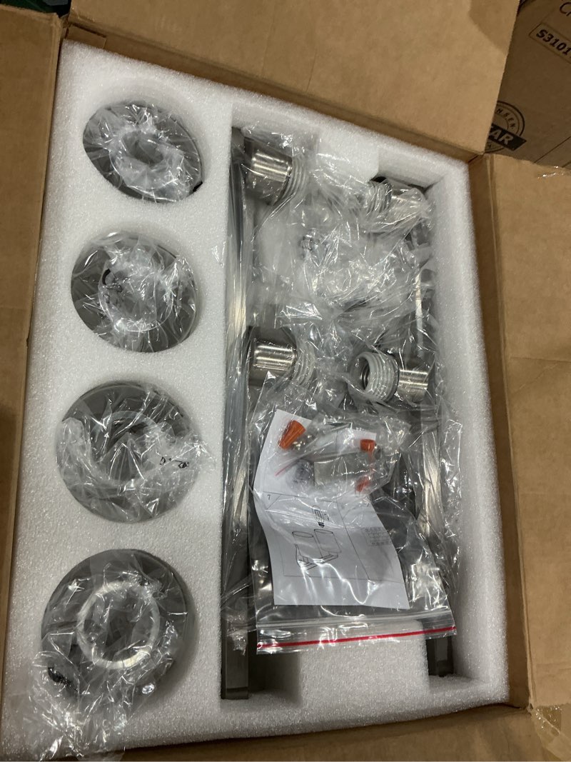 Condition photo showing Good Condition for 6 light bathroom light fixtures, bathroom vanity light with clear glass, brushed nickel bathroom lighting fixtures over mirror, large vanity lights for bathroom, vanity lights for mirror, wall sconce brushed nickel 6 light