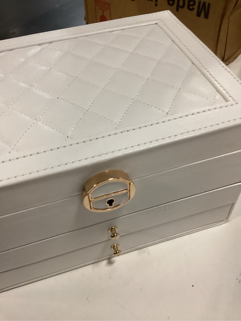 Condition photo showing New/Like New for 3 layer jewelry box, lockable jewelry holder organizer with jewelry drawer, large jewelry boxes & organizer with velvet earring storage, unique gifts for women mom white 3 layer