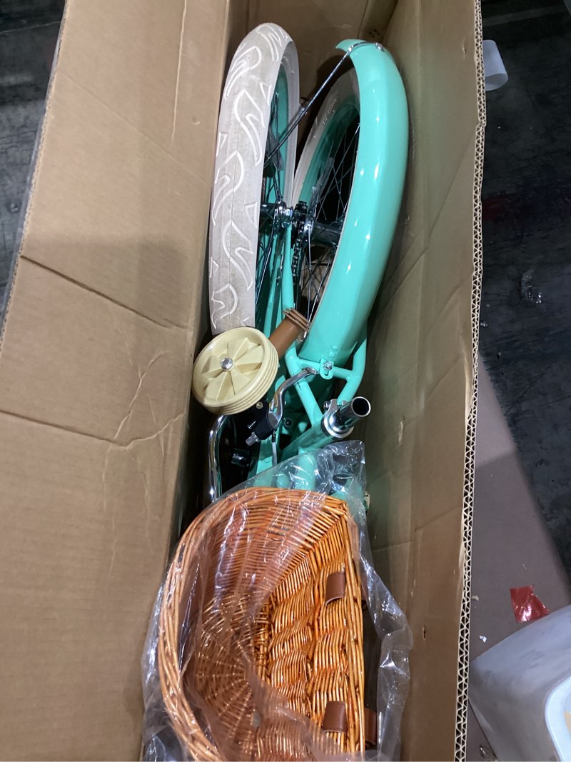 Condition photo showing Good Condition for aceger girls bike with basket, kids bicycle for 3-13 years, included coaster brake & caliper brake, 14 16 18 inch with training wheels, 20 24 26 inch with kickstand but no training wheels green 18 inch with training wheels & kickstand