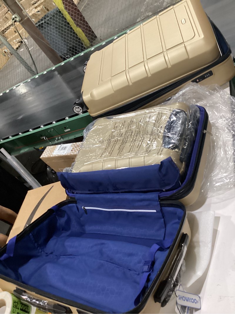 Condition photo showing New/Like New for showkoo luggage sets expandable 100% pc durable suitcase sets double wheels tsa lock gold