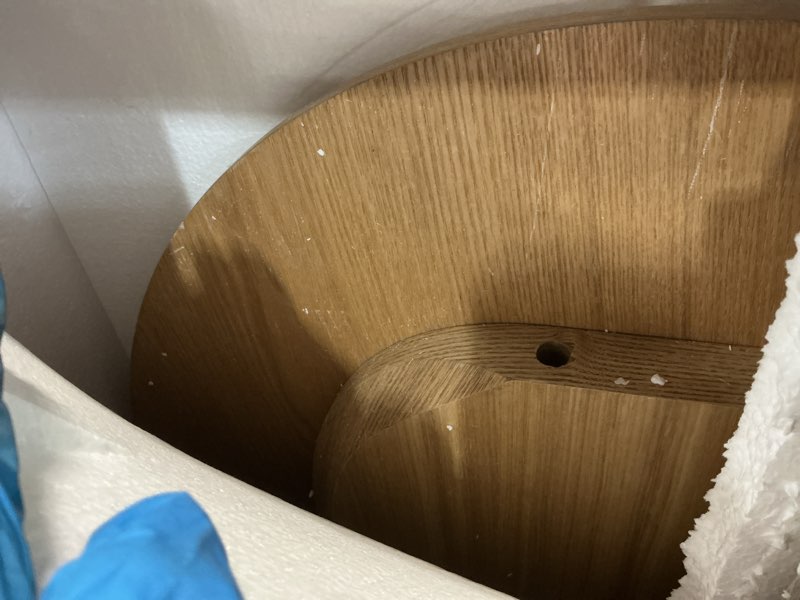 Condition photo showing Good Condition for honyee modern oval coffee table, small coffee tables for living room - oak wood top with solid legs, wooden center table easy assembly for living room &bedroom,office, natural 39.3 inches x 23.6 inches x 16.5 inches