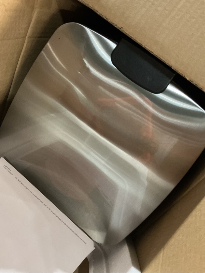 Condition photo showing Good Condition for songmics kitchen trash can, 8-gallon (30 l) trash bin, stainless steel garbage can, with inner bucket, soft close and stays open, metallic silver ultb593e01 metallic silver 8 gal.