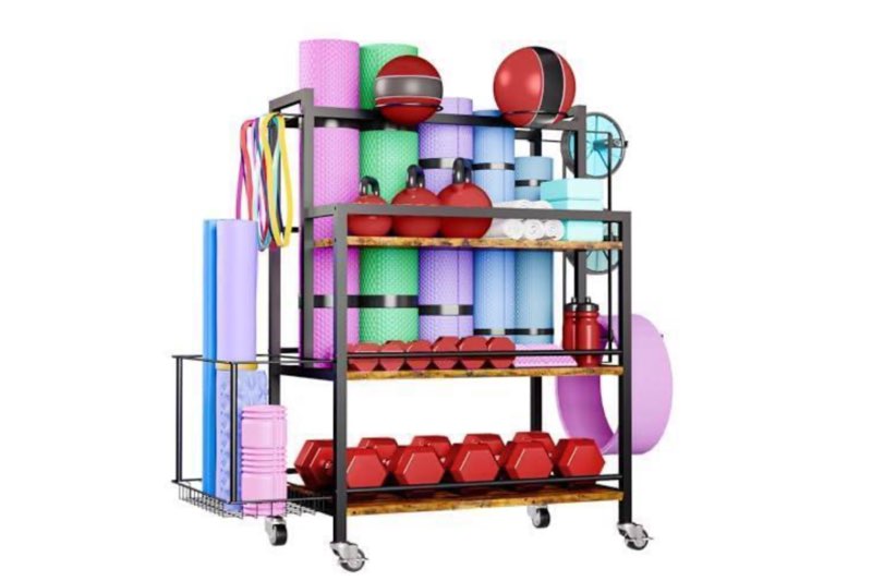 Easycom Home Gym Storage 4 Tier Large Capacity Rack for Dumbbells - BROWN 