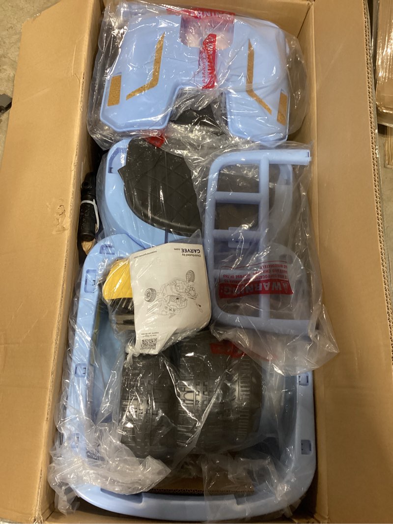 Condition photo showing Good Condition for 12v kids motorcycle, 3-wheels electric tricycle with trailer, ride on tractor ride on motorcycle for kids toddler, w/sand shovel, 2x55w motor, bluetooth, music, headlight, gift for boy girl, blue