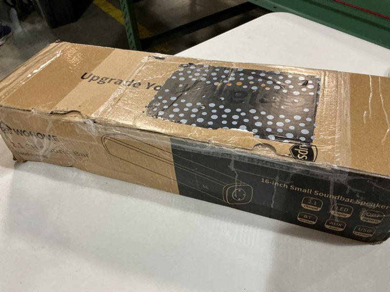 Condition photo showing New/Like New for wohome 2.1 sound bars for tv, built-in subwoofer, 6 levels voice enhancement, 16 inches tv soundbar speakers with bluetooth 5.3/optical/aux/usb connection, wall mount, 3 eq modes, s100 black